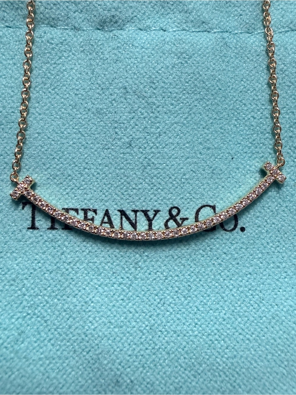 Tiffany & Co. 18k Yellow Gold T Smile Pendant with Diamonds Small Size w/ Pouch - Picture 1 of 6